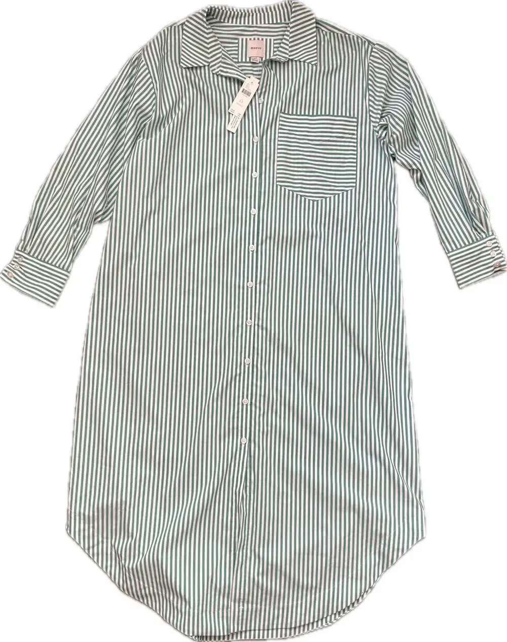 Maeve Soren Green & White Striped Long-Sleeve Shirt Dress Large Petite NWT - Picture 4 of 15